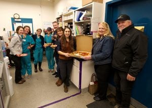 Dean and Denise Tracy deliver lunch to students, staff and veterinarians working in the large animal hospital.